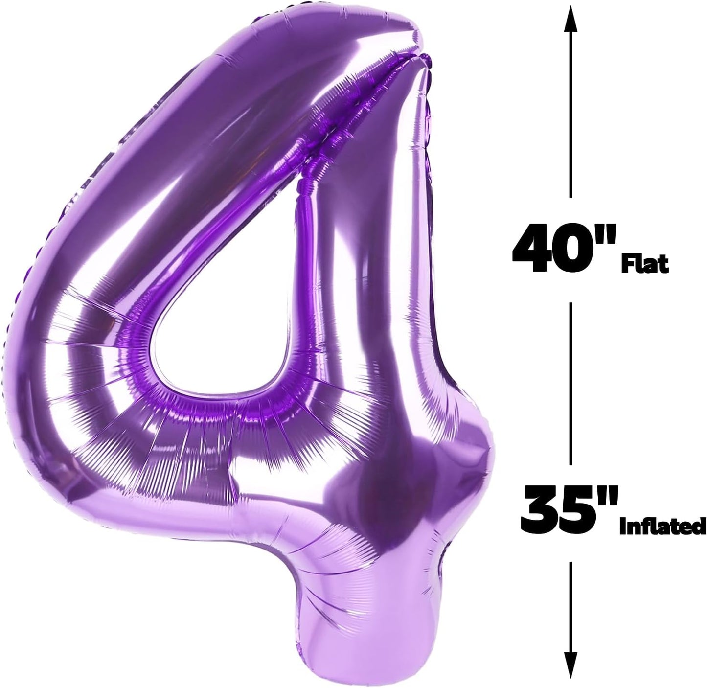 40 Inch Purple Large Number 4 Birthday Balloon, Giant Number Four 14 24 34 40 44 Balloons, Foil Mylar Big Balloons for Anniversary Graduation Supplies Decorations
