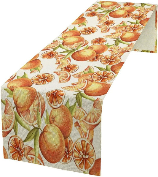 Spring Summer Orange Citrus Table Runner Sweet Fruit Botanical Print Little Cutie Dinner Runner for Farmhouse Baby Shower Party Holiday Home Kitchen Dining Table Decor 13x36