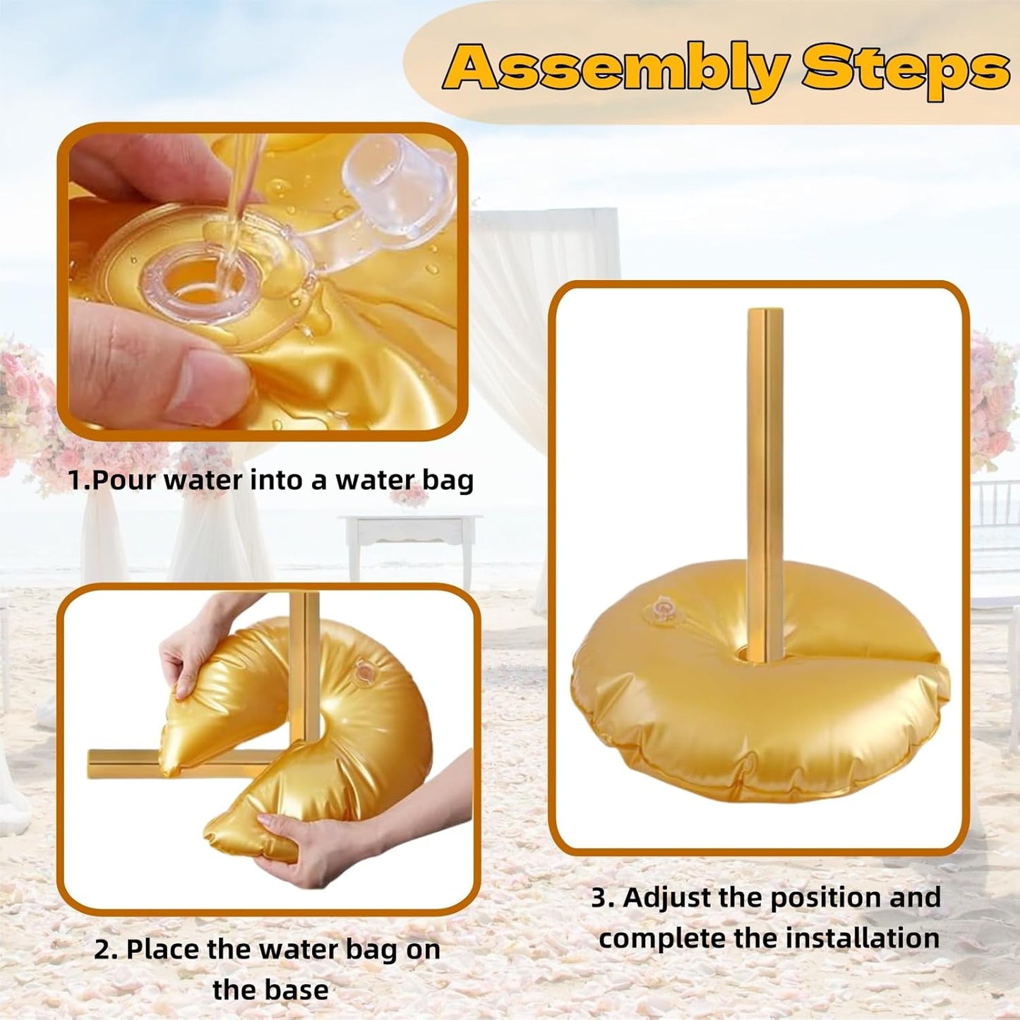 10 Pcs Gold Water Weight Bags for Arch Stand Base – Heavy Duty Fillable Backdrop Stand Weights for Wedding Party Balloon Arch, Metal Arch Frame Base, Thickened Water-Fill Bags