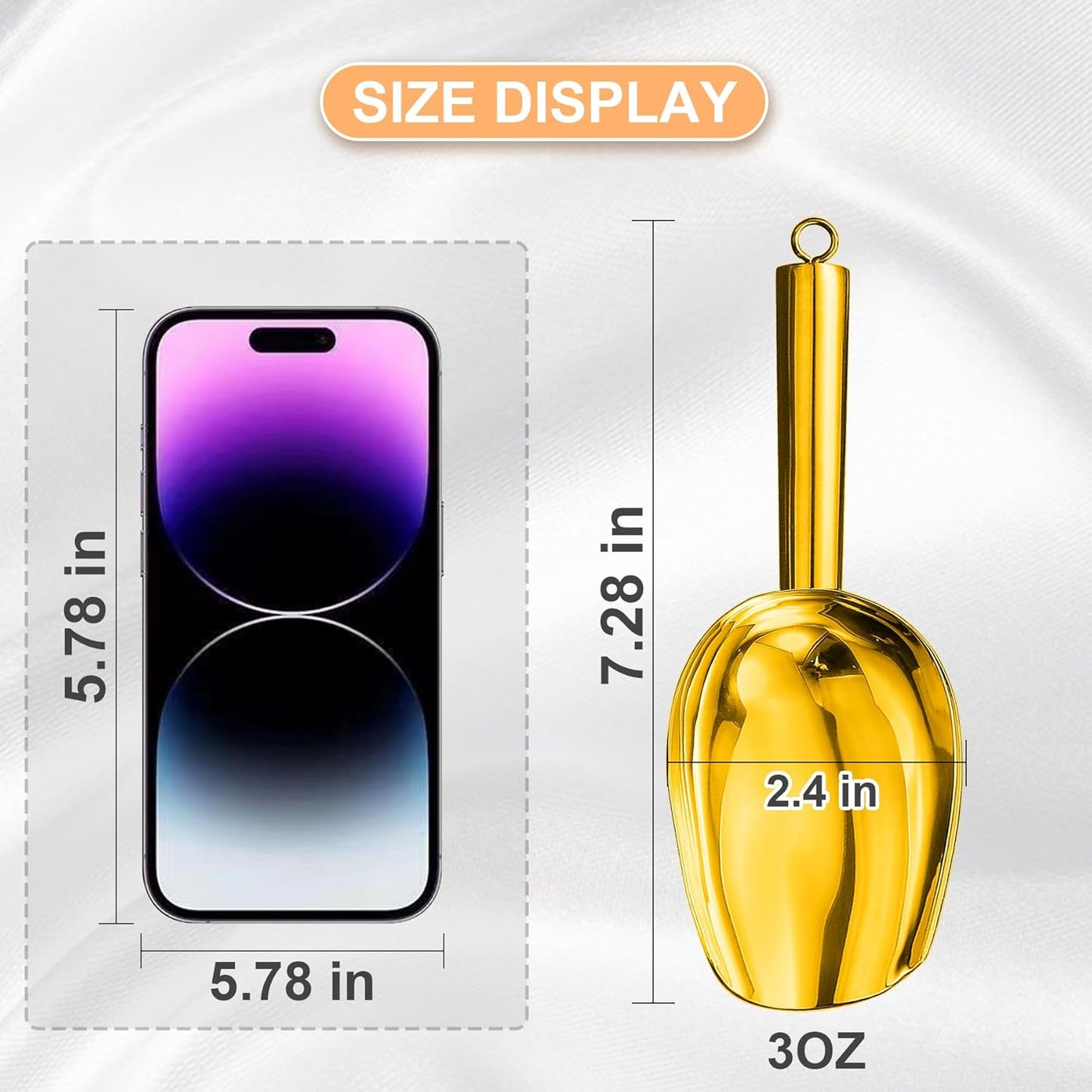 Metal Ice Scoop 3 Oz, Small Stainless Steel Ice scooper for Ice Maker Ice Bucket Kitchen Freezer Bar Party Wedding, Multipurpose for Coffee Bean,Flour Scoop,Dog Food Scoop (3 OZ-Gold)