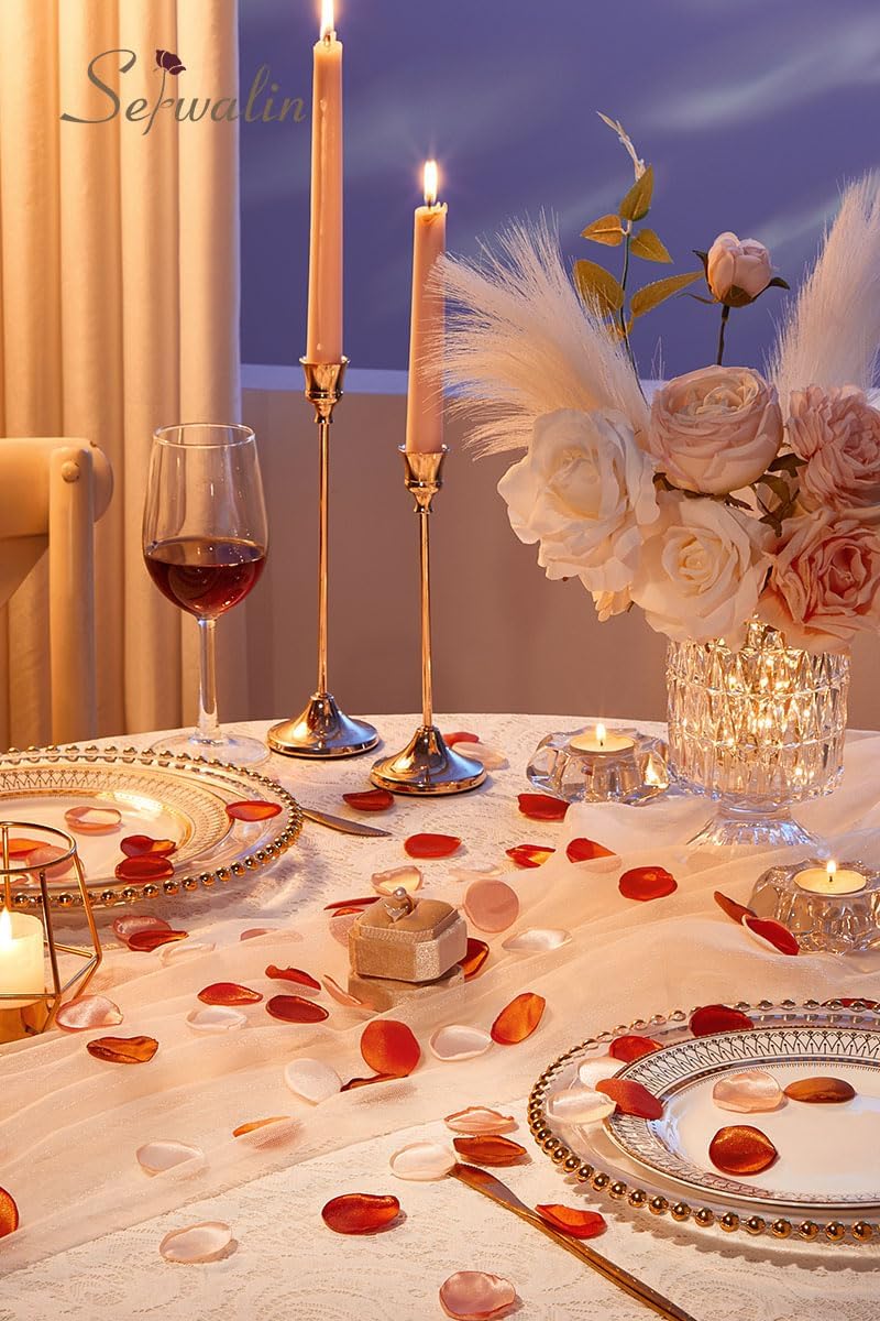 Serwalin 300Pcs Silk Rose Petals Artificial Flower Petals for Weddings Fake Rose Orange Petals Proposal for Wedding Basket Aisle Runner Bridal Shower (4 Color Mixes)