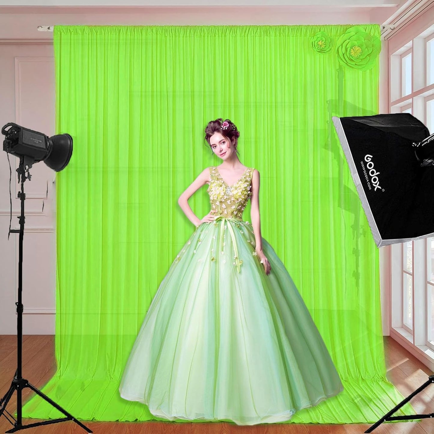 10 x 10 Feet Light Green Backdrop Curtain for Partie, Background Curtains for Photoshoot, Birthday, Wedding, Halloween, Thanksgiving, Christmas Day, New Year Party Decorations 5Ft x 10Ft, 2 Panels