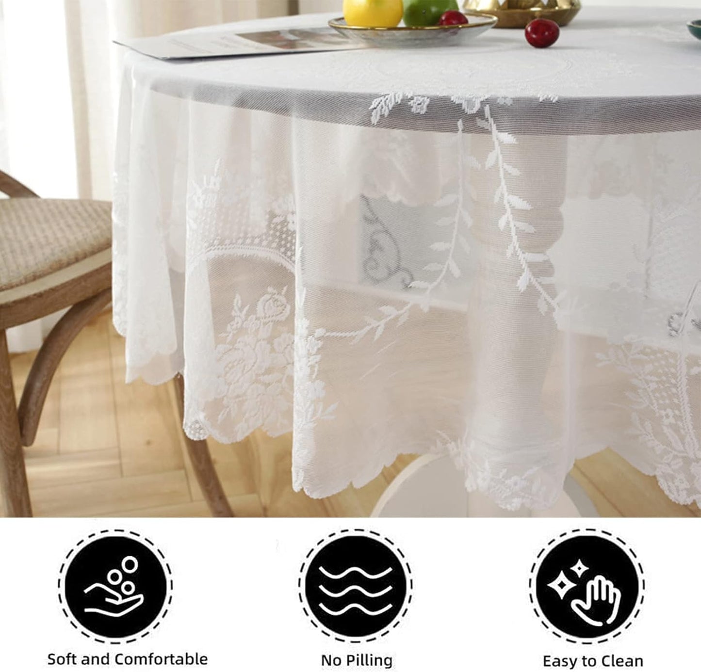 Jeloris Round Lace Tablecloth with Elegant Scalloped Bottom for Any Special Event Such as Wedding, Birthday Party, Baby Shower, Anniversary (78 inch, Style 6)