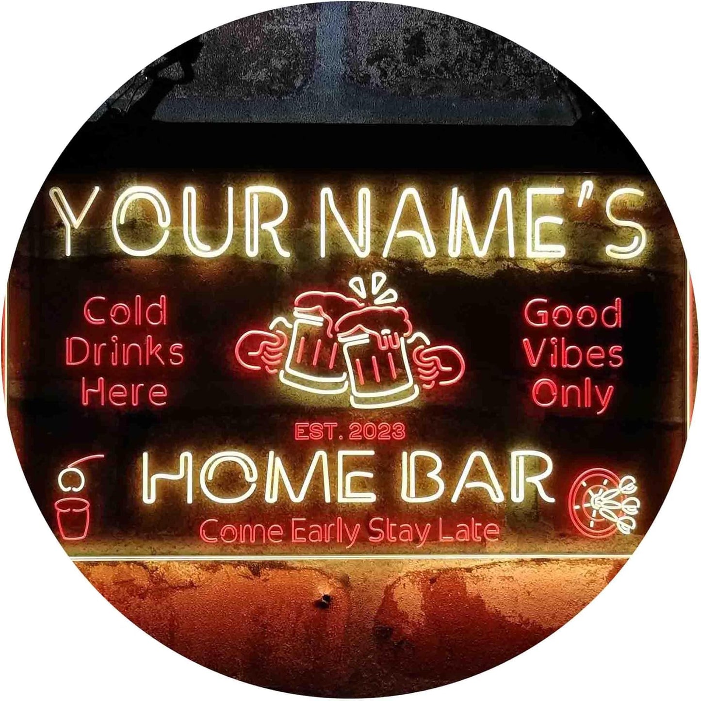 ADVPRO Personalized Your Name Custom Home Bar Beer Established Year Dual Color LED Neon Sign Red & Yellow 16 x 12 Inches st6s43-p1-tm-ry