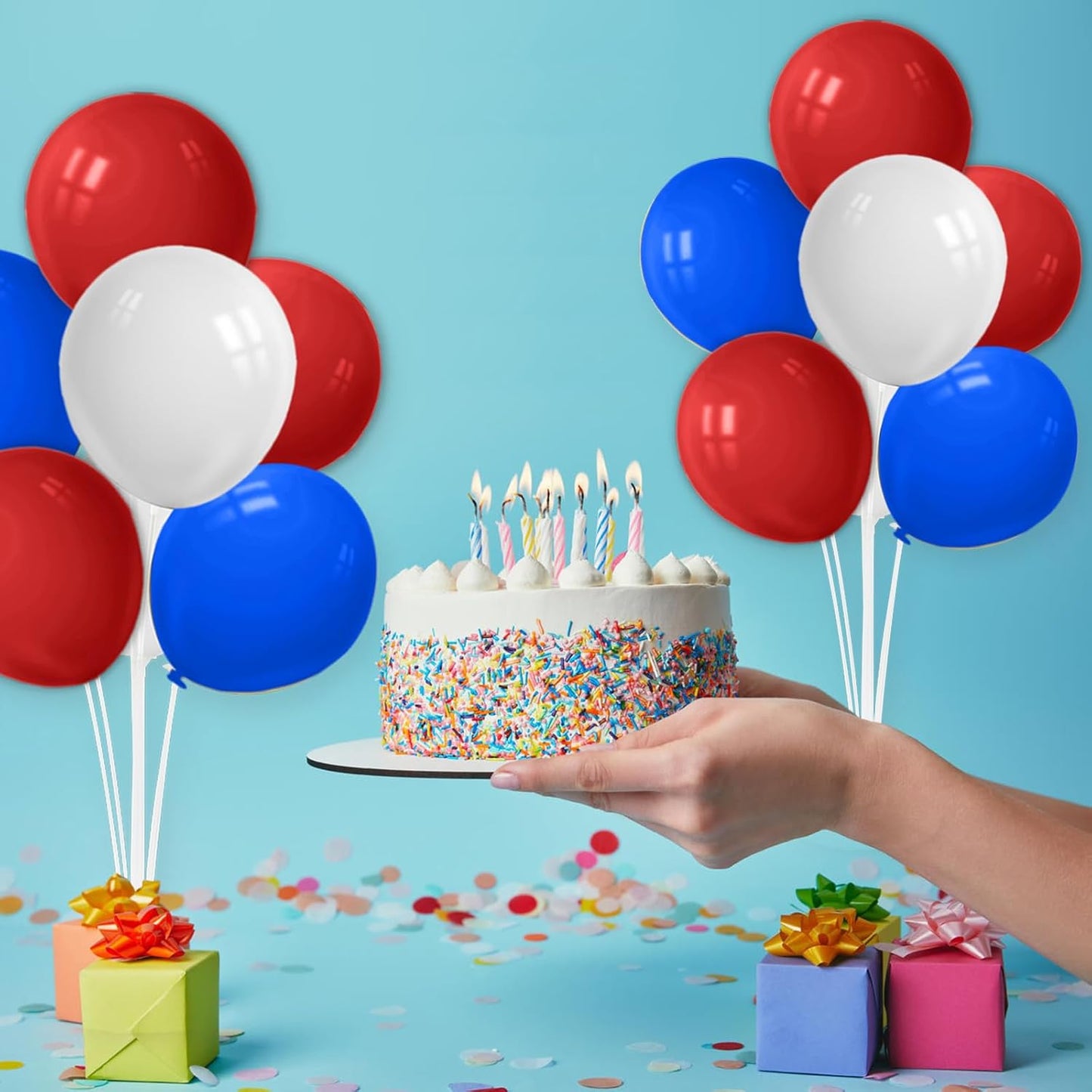 Red White and Blue Balloon Stand Centerpiece Table Decorations for 4th of July Father's Day Graduation Birthday Party Decorations(Red white blue set4)