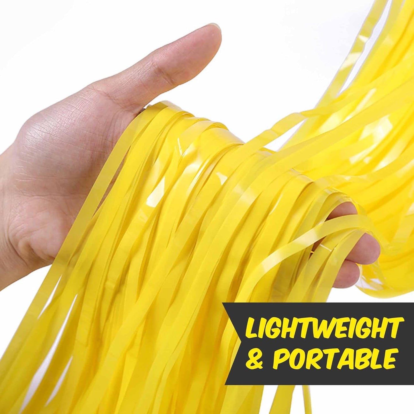 3 Pack Macaron Yellow Foil Fringe Curtains Backdrop, 3.28 x 9.8 Ft Metallic Streamers Tinsel Curtains Background for Photo Booth, Birthday, Halloween, Christmas, New Year Party Decorations