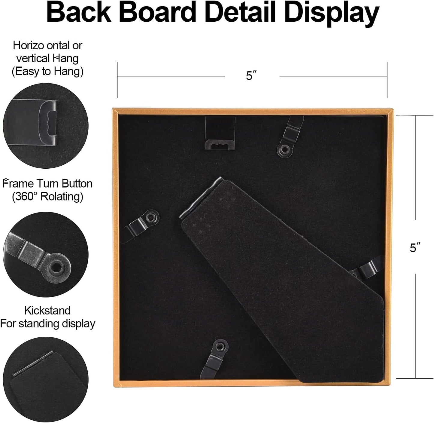 5x5 Picture Frame Set of 2, Matte Gold Modern Simple Thin Aluminum Metal Photo Frames with HD Real Glass, Display for Tabletop and Wall Collage, 2 Pack