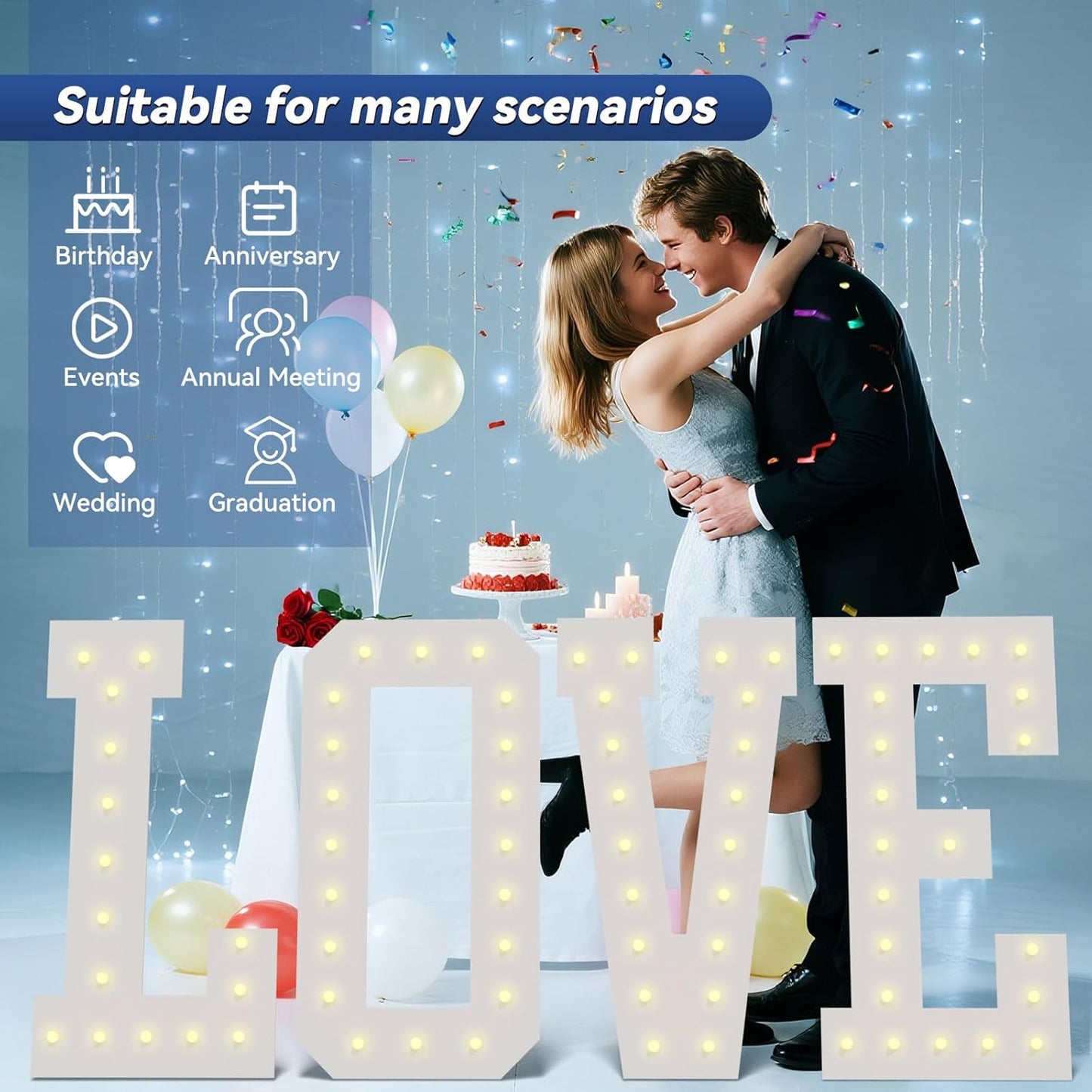 4FT Marquee Light Up Letters - Large Marquee Letters 4 Feet Tall for Birthday Party Decorations, Big Letter for Wedding Event Marry Me Baby Shower Bridal Shower, Letter J