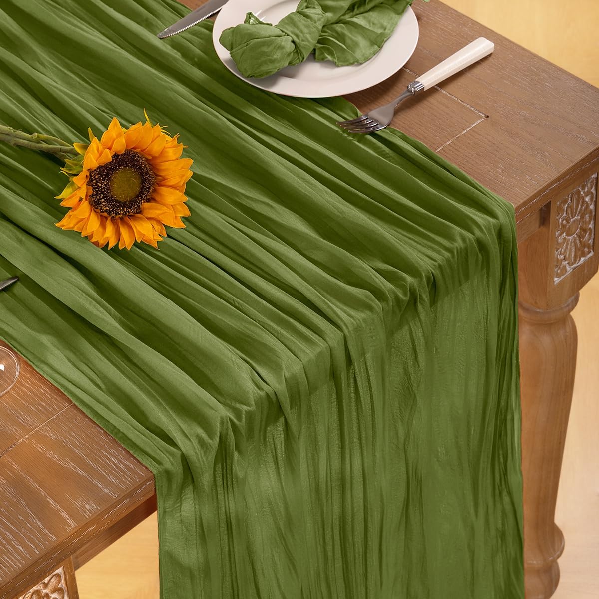 Olive Green Cheesecloth Table Runner 6 Pack Fall Table Runners Boho Gauze 120 Inches Green Fall Cheese Cloth Table Decorations for Thanksgiving Wedding Bridal Baby Shower Tea Party