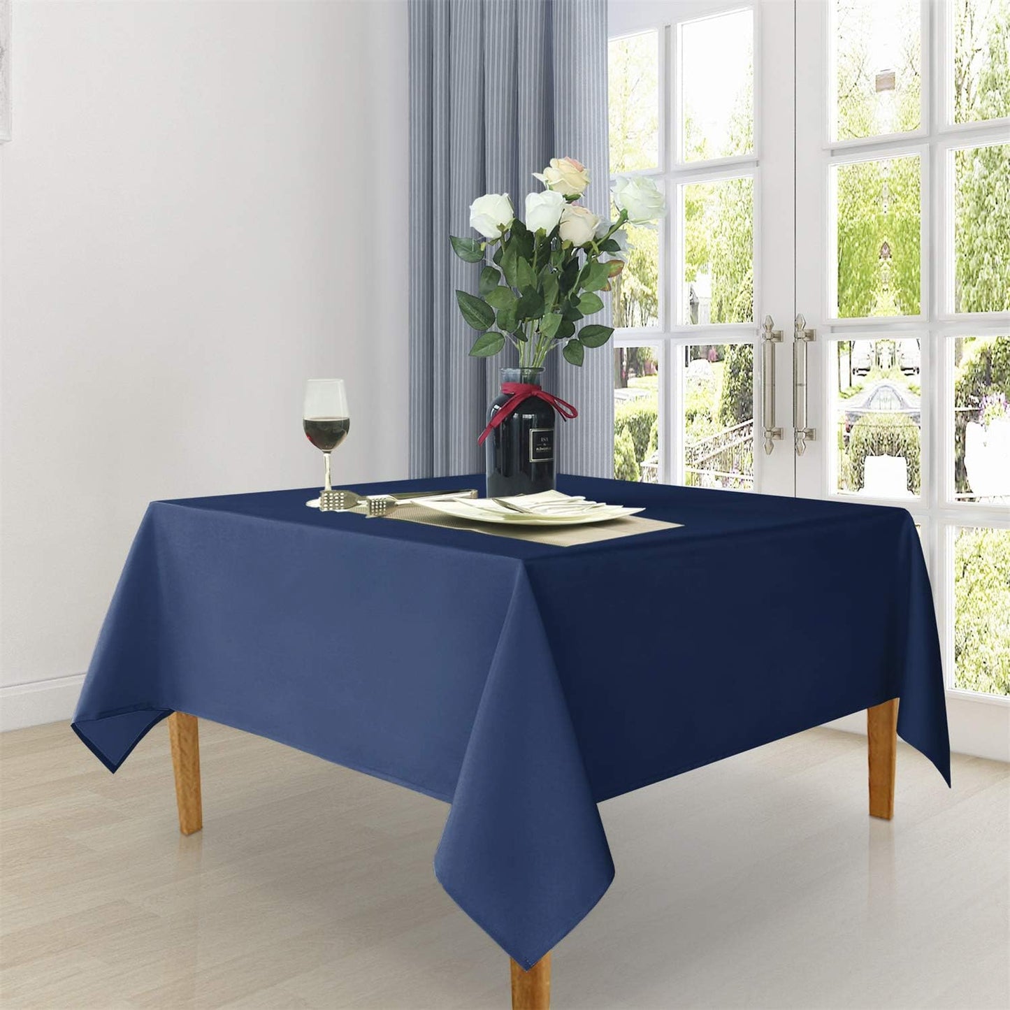 Hiasan Square Tablecloth - Waterproof Washable Polyester Table Cloth for Dining Room Kitchen Party Camping, Navy Blue, 54 x 54 Inch