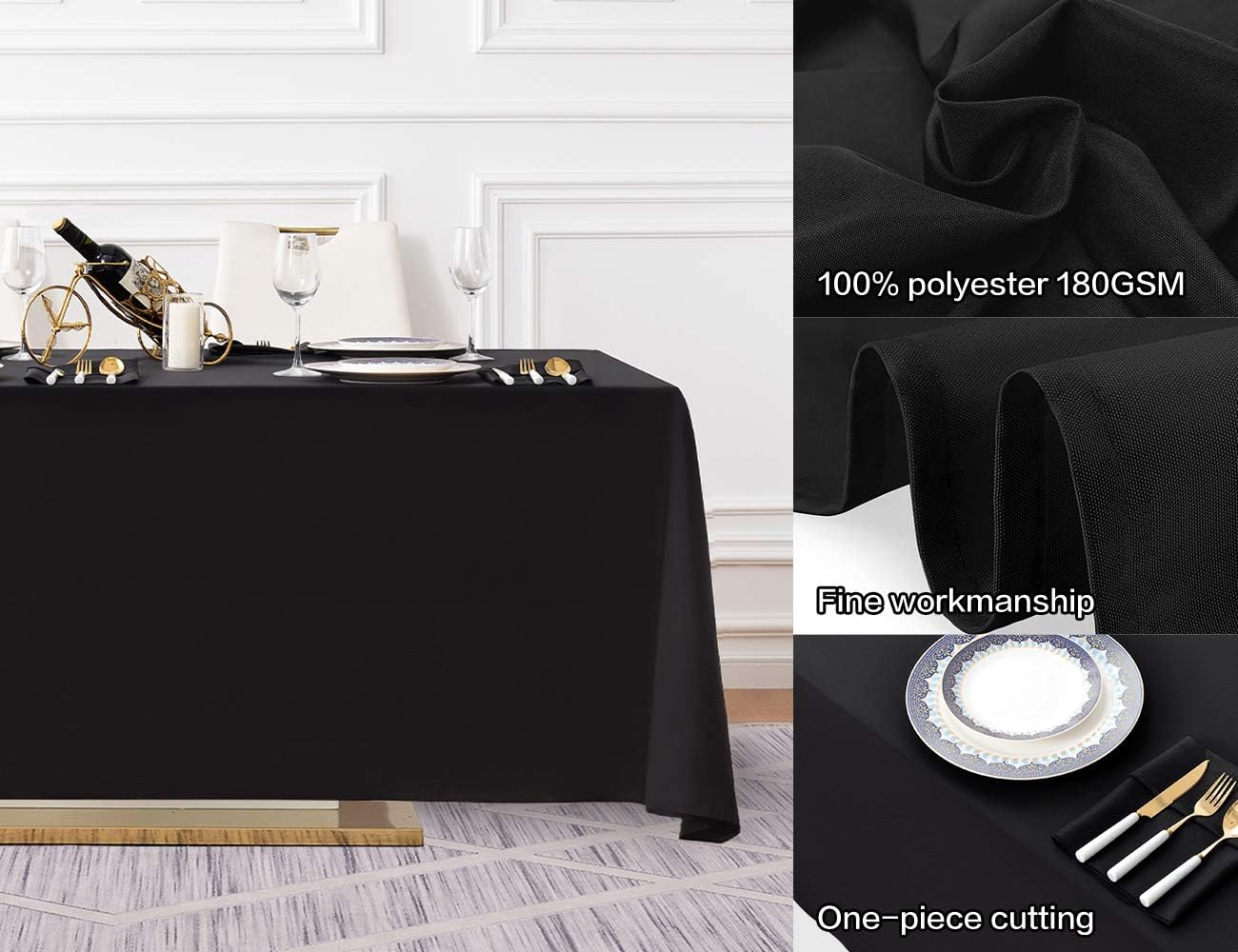 Surmente 10 Pack Black Tablecloth 90 x 132-inch Rectangular Polyester Table Cloth for Weddings, Banquets, or Restaurants