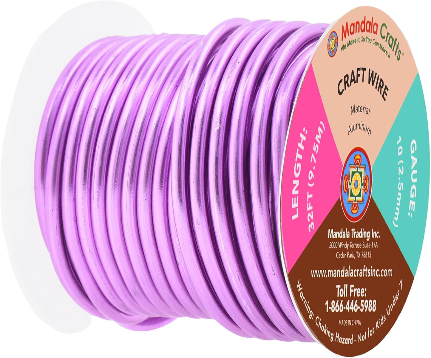 Mandala Crafts 10 Gauge Anodized Aluminum Craft Wire for Jewelry Making - 32 FT Colored Flexible Violet Wire - Bendable for Bonsai Armature Crafting Sculpting