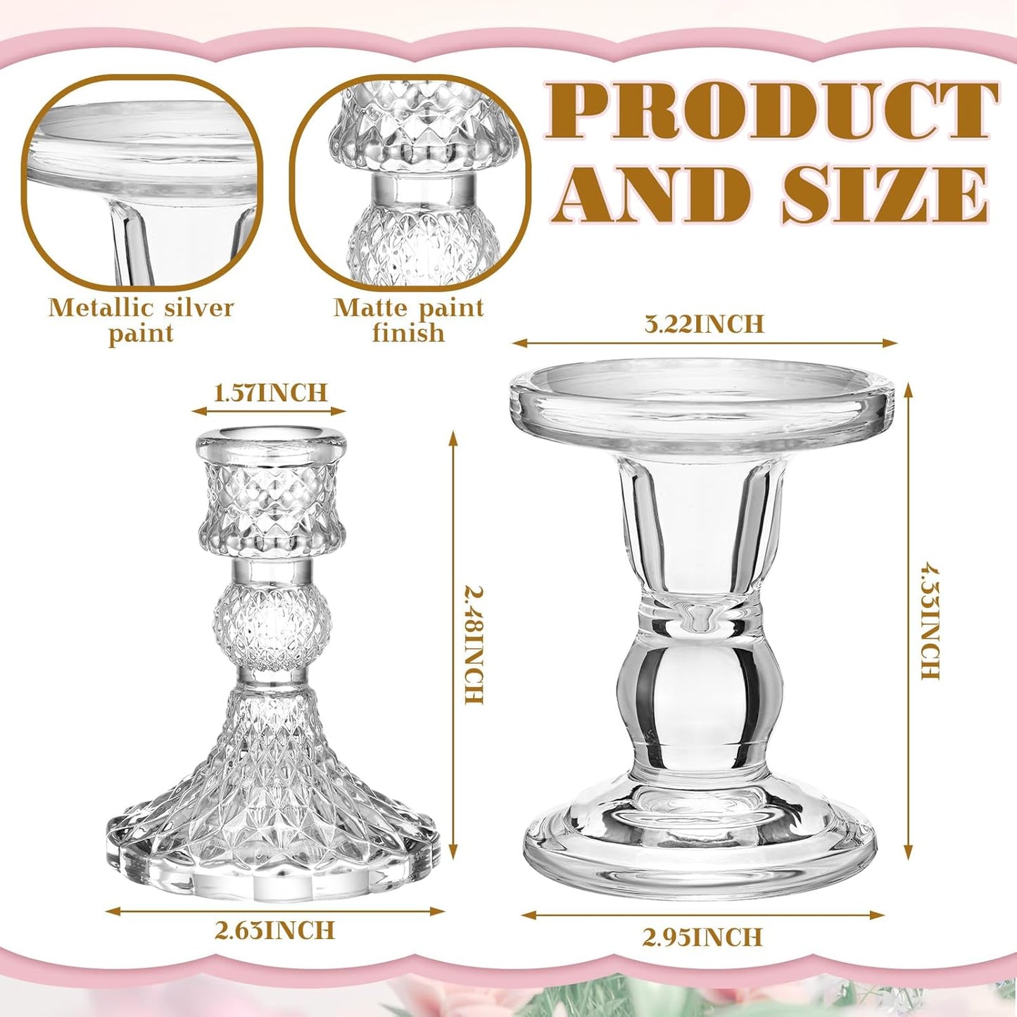 Irenare Unity Candles with Holder for Wedding Ceremony Wedding Decortions Accessories Glass Candle Holder Pillar Candle for Formal Events Church (Delicate)