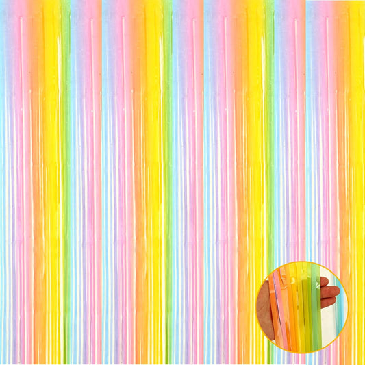 4 Pack Rainbow Foil Fringe Curtain Backdrop, 3.3Ft x 9.8Ft Colorful Metallic Tinsel Foil Streamers Curtains for Photo Booth, Wedding, Thanksgiving, Birthday, Christmas, Halloween Party Decoration