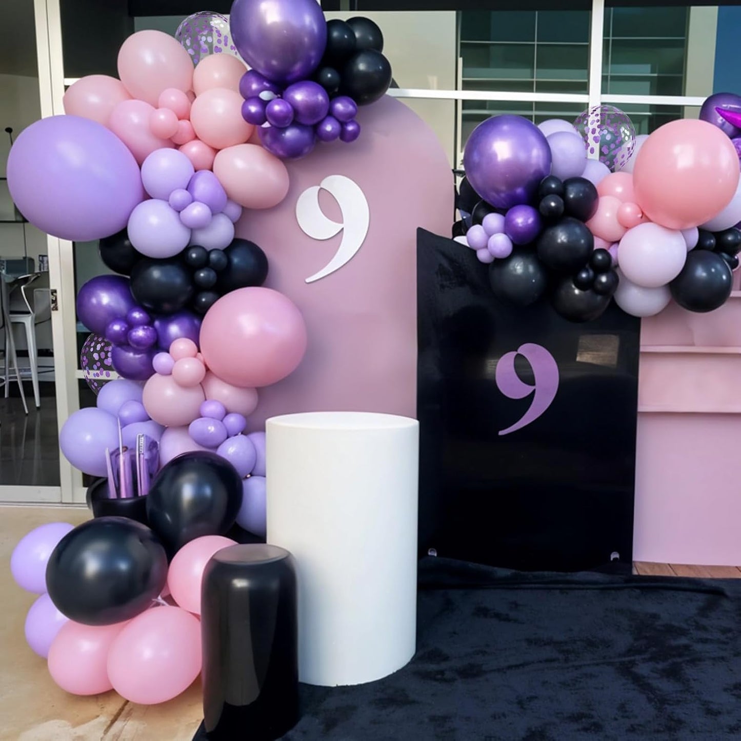 Purple Pink Black Balloons, 12 Inch Pink Black Macaron Dark Metallic Purple Confetti Balloons for Girls Wedding Bridal Shower Baby Shower Birthday Halloween Party Decorations