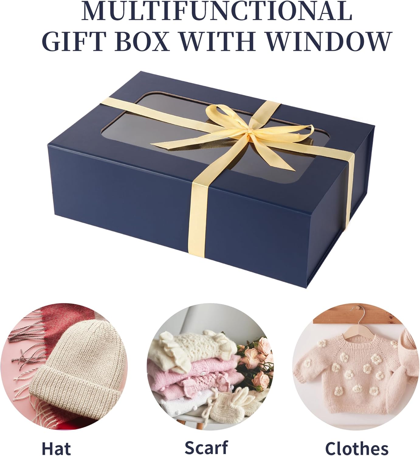 TIACABO Blue Large Gift Box with Window, 13.5"x9"x4.3" Bridesmaid Boxe for Gifts Giving,Birthday Gift Boxes with Magnetic,Closure Lid Gifts Box for Presents,Cute Boxe,Luxury for Gift Packaging