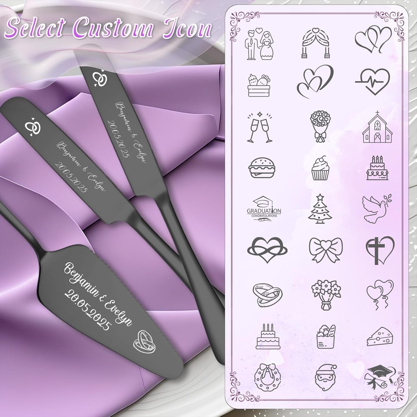 Custom Wedding Cake Knife and Server Set,Personalised Cake Serving Kit,Engraved Cake Cutting Set for Wedding,Personalized Gift for Anniversary, Valentine's Day Birthday or Christmas