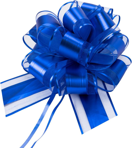 12 PCS 6 Inch Large Pull Organza Blue Bows - Perfect for Gift Wrapping, Wedding Decor, Car Bows, Birthday Parties, Christmas and Valentine's Day