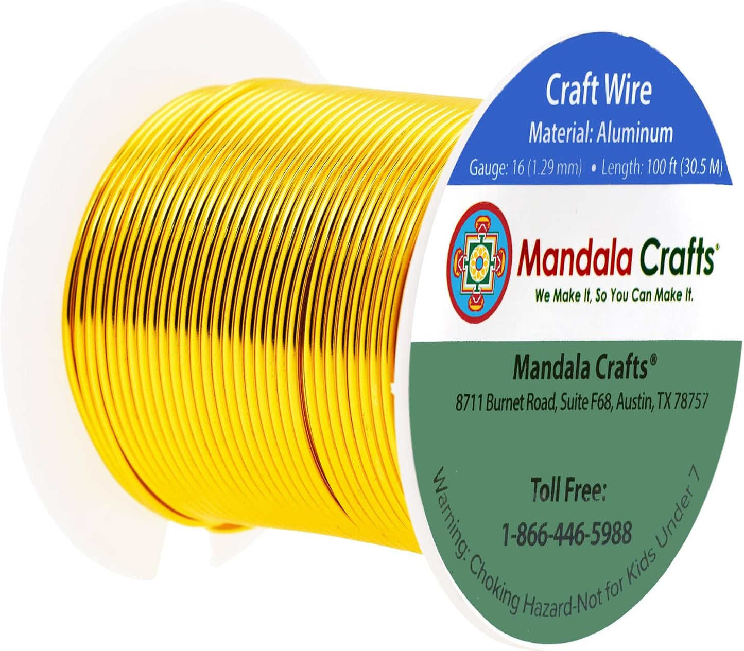 Mandala Crafts 16 Gauge Anodized Aluminum Craft Wire for Jewelry Making - 100 FT Colored Flexible Gold Tone Wire - Bendable for Bonsai Armature Crafting Sculpting