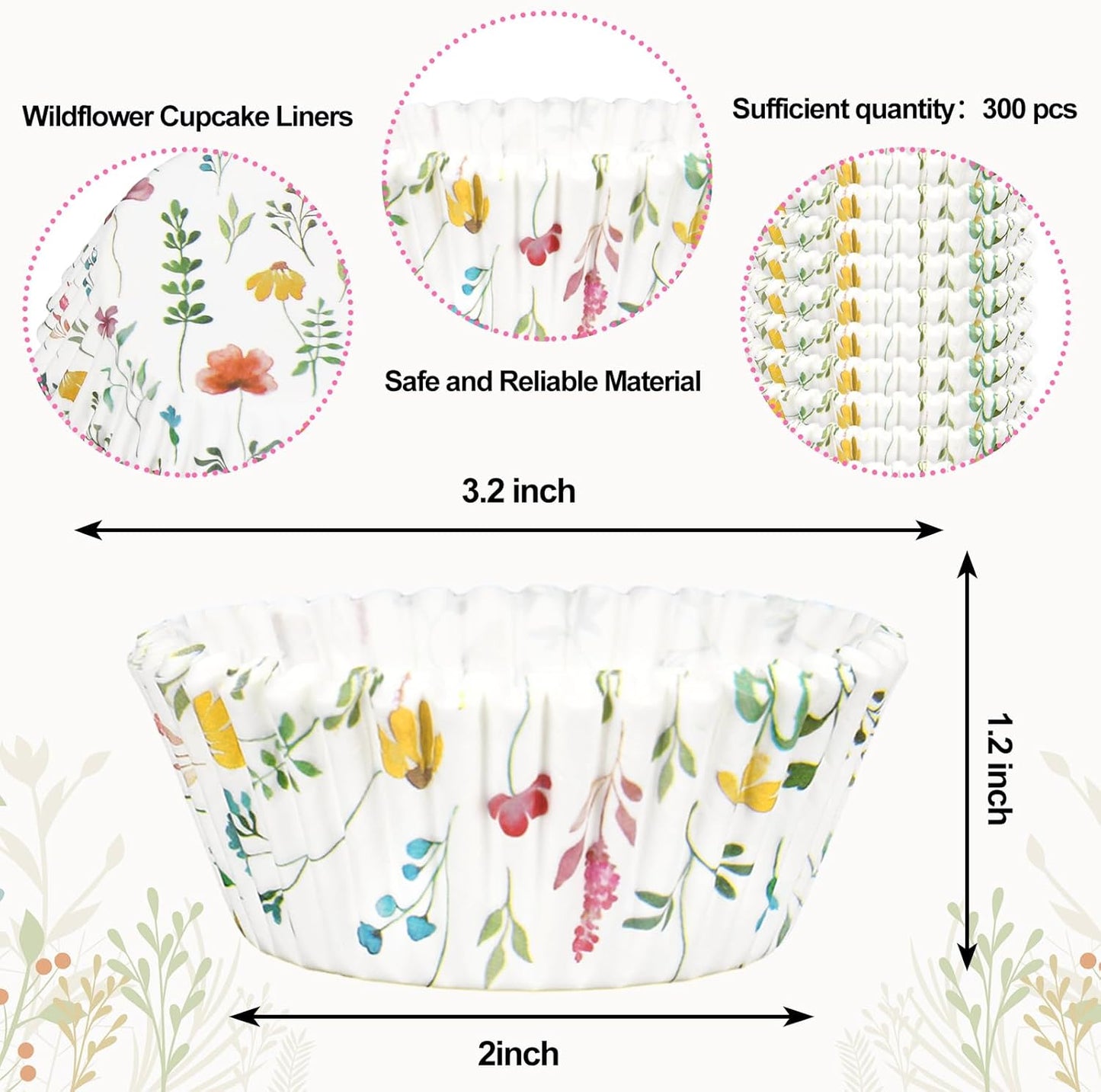 Whaline 300Pcs Floral Cupcake Liners Colorful Flower Paper Baking Cups Wildflower Muffin Liner Cupcake Wrappers for Baby Shower Bridal Shower Wedding Party Baking Supplies, 2 x 1.2 Inch