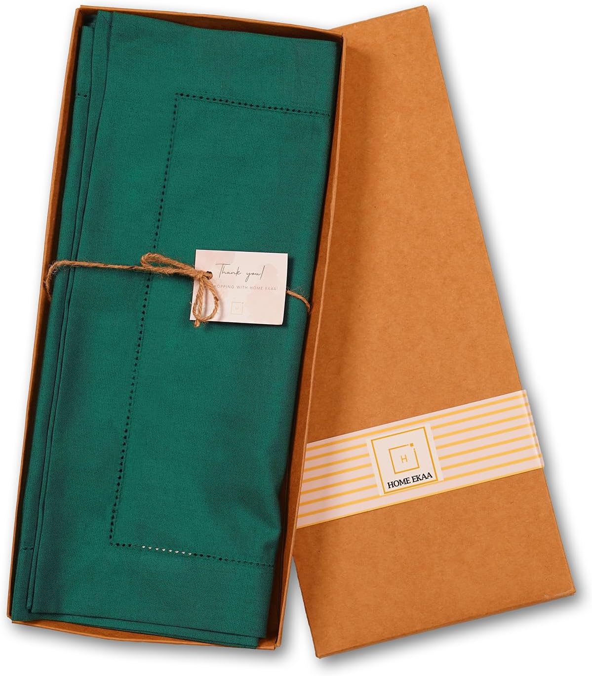 Green Table Runner 48 Inch – Cotton Linen Hemstitch Farmhouse Table Runner 14x48 – Washable Fabric for Dining Table, Spring, Summer, Wedding, Christmas, Everyday Décor – Serena