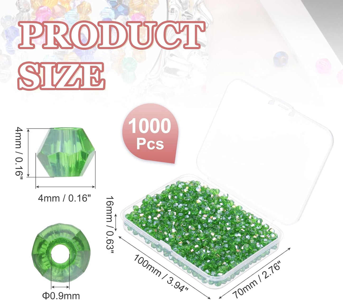PATIKIL 1000pcs 4mm Bicone Glass Crystal Beads, Faceted Glass Spacer Beads with Box for Jewelry Making Bracelet Necklace Earrings DIY Suncatcher Craft, Grass Green AB