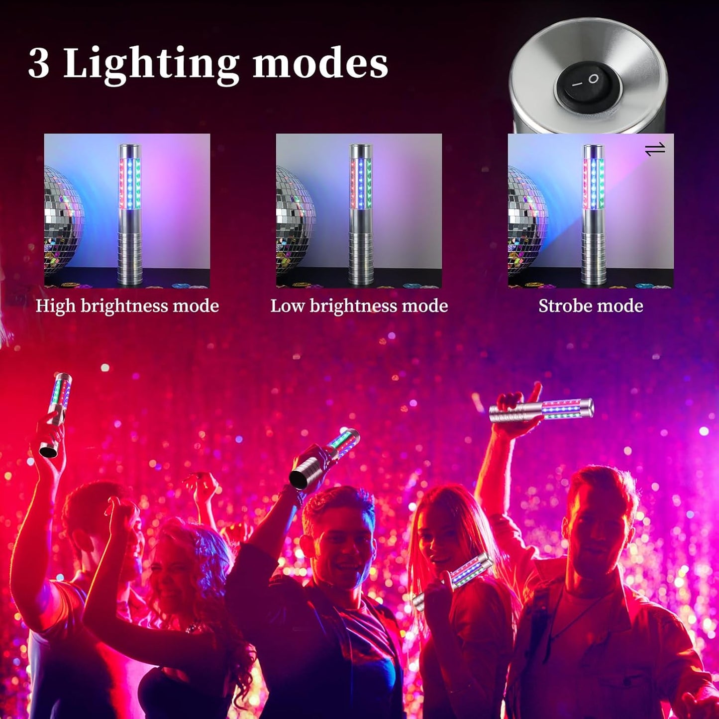 4 Pieces RGB LED Strobe Baton Light Rechargeable Bottle Service Sparklers Stick Reusable Champagne Bottle Handheld LED for Club Stage Nightclub Party Concert Event Bar Outdoor - Silver
