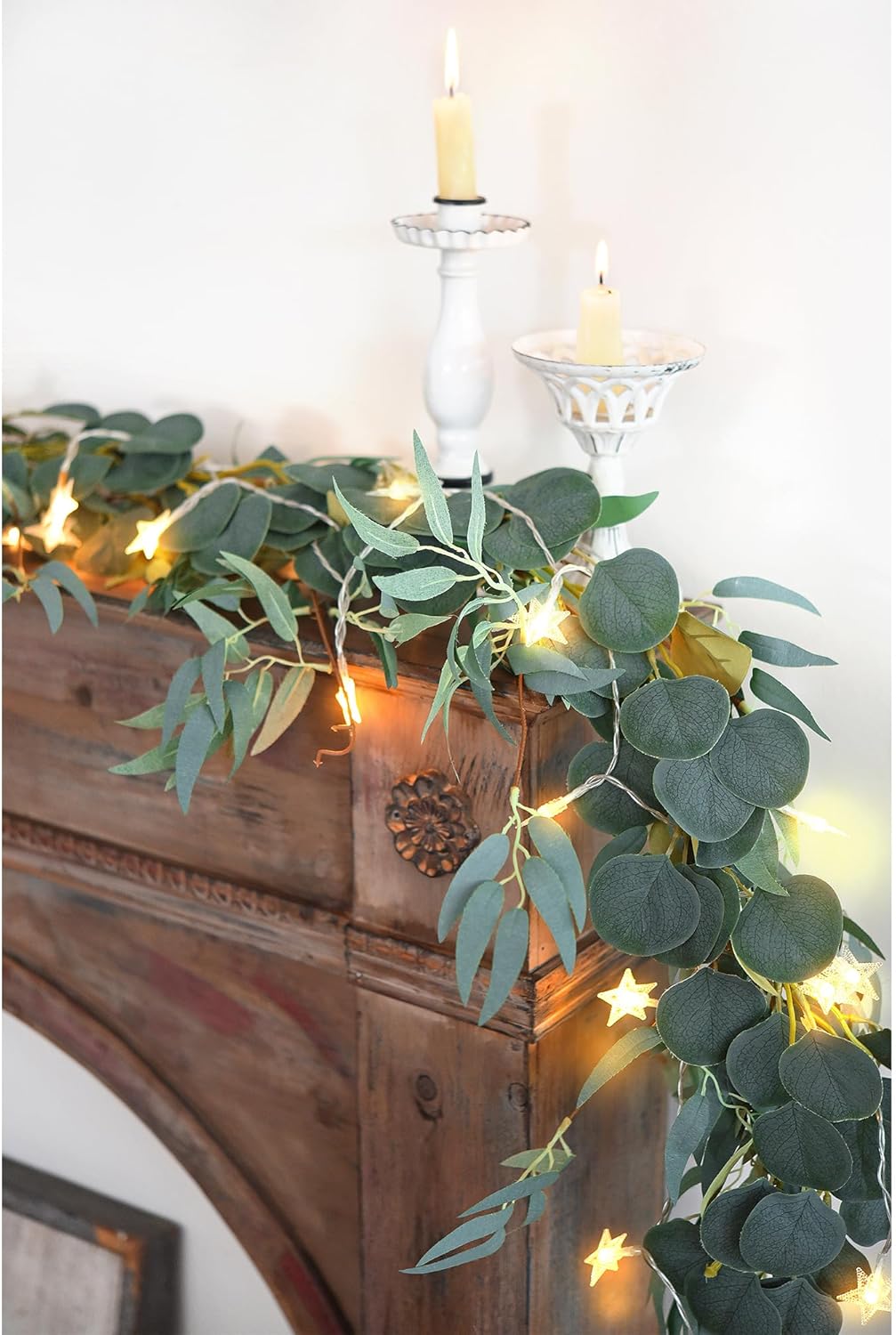 FiveSeasonStuff Woodland Whispers: Rustic Willow and Eucalyptus Garlands with 33 Feet 80 LED Star String Lights (USB)