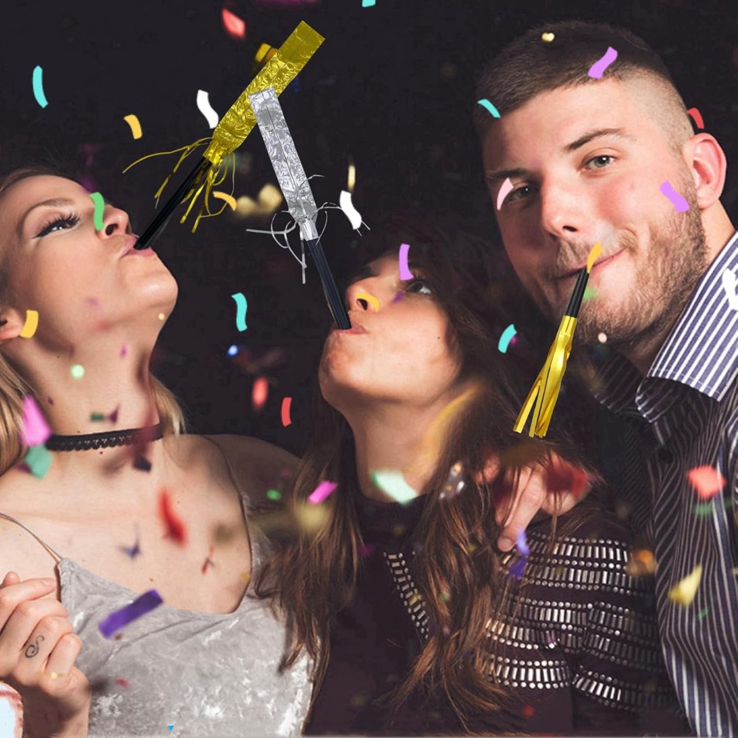 24 Pieces Party Squawkers Christmas Party Blowers Noise Makers for New Year Party Favor Supplies, Silver, Gold