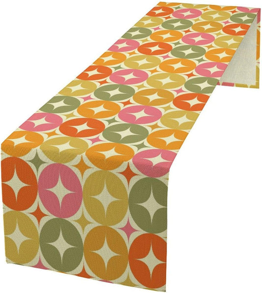 Mid Century Table Runner, Flag Retro Atomic Starburst 1950s Abstract Geometric Space Tabletop Decoration for Home Kitchen Restaurant Table Flag 13x120 Inch