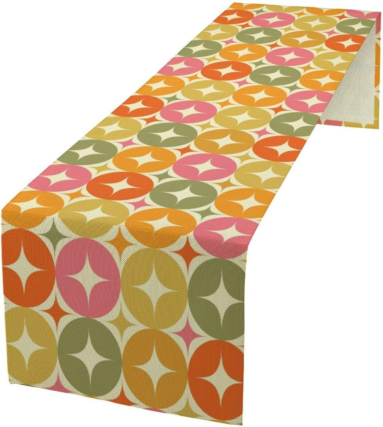 Mid Century Table Runner, Flag Retro Atomic Starburst 1950s Abstract Geometric Space Tabletop Decoration for Home Kitchen Restaurant Table Flag 13x108 Inch