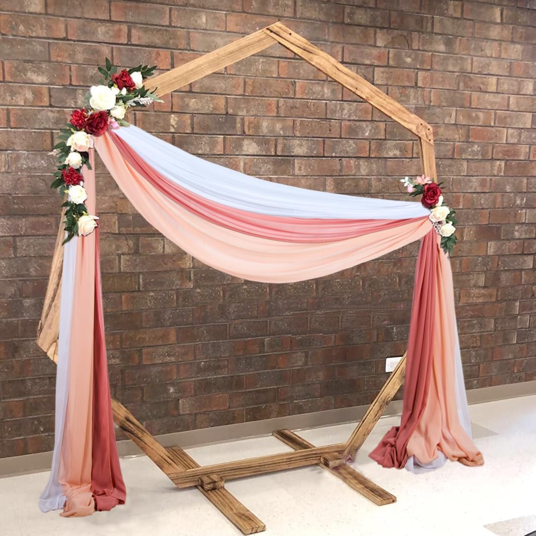 3 Panels Dusty Rose Arch Drapery 20Ft Chiffon Drapes Sheer Hanging for Wedding Background Stage Bridal Shower Decoration (White+Peach+Dusty Rose)