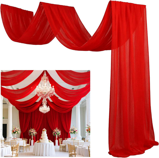 FUHSY Red Ceiling Drapes for Wedding Ceiling Drapes 5x20 FT 4 Panels Ceiling Draping Fabric Wedding Arch Drapery Fabric Sheer Backdrop Curtain Voile Drapes for Ceremony Outdoor Ceiling Decorations