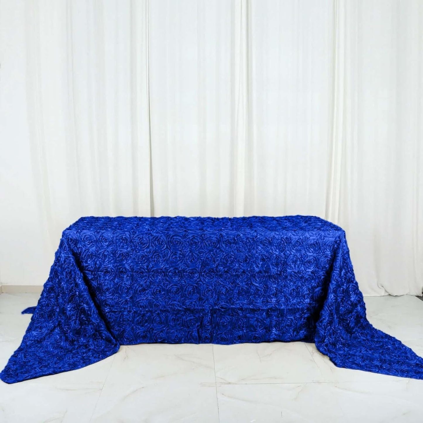 Efavormart 90"x156" Wholesale Rectangle Table Cover Royal Blue Grandiose Rosette 3D Satin Tablecloth for Wedding Party Event