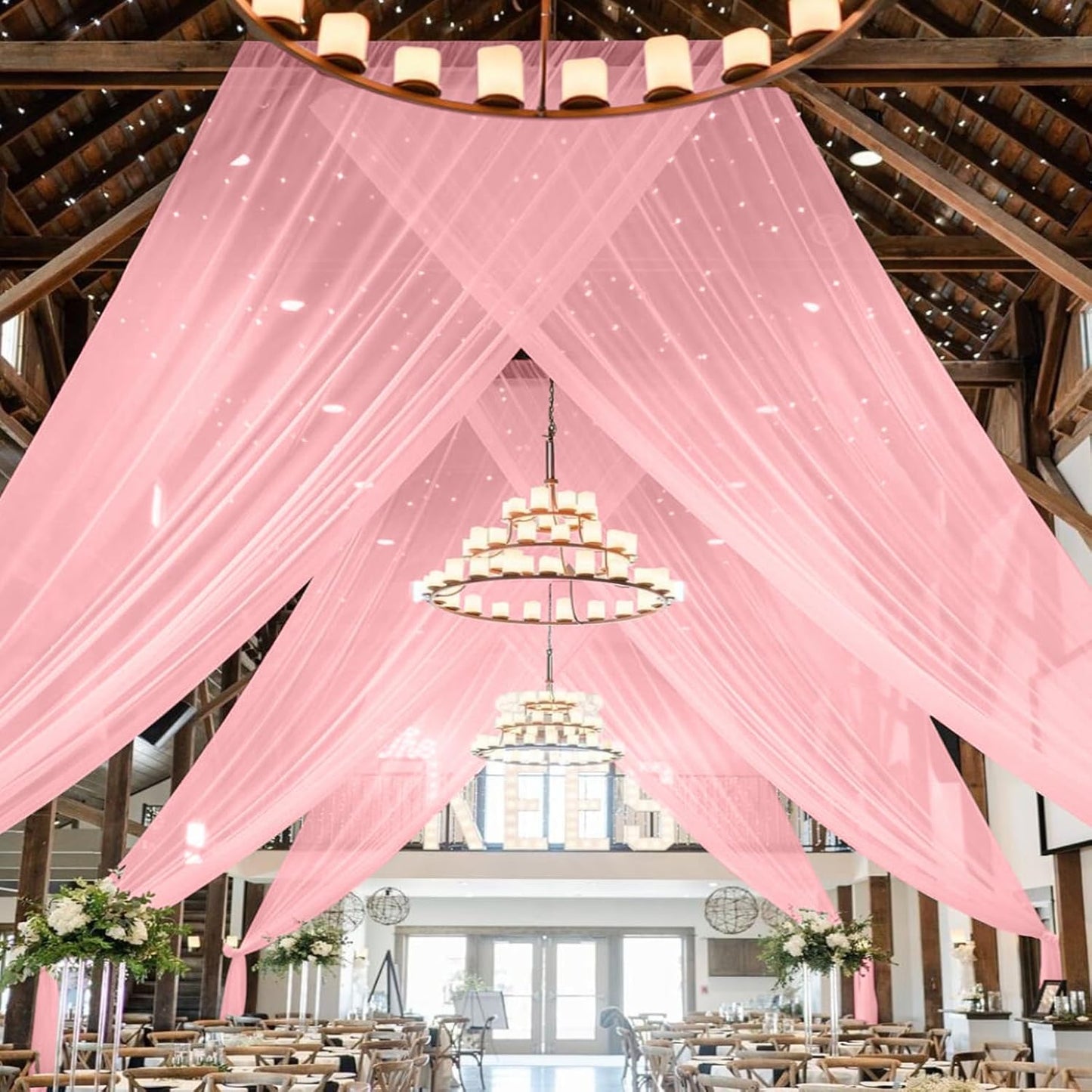 6 Panels Dusty Rose Ceiling Drapes for Wedding 5ftx30ft Chiffon Fabric Arch Draping Curtains Sheer Drapery for Party Ceremony Birthday Baby Shower Reception Stage Swag Ceiling Decorations