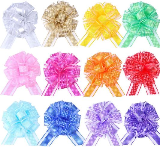 12Pcs Wave Point Gift Wrap Pull Bows, Large 6 Inch Assorted Gift Pull Bows, for Presents,Christmas Party Birthday Gift for Wrapping Boxes,Valentine's Day Gift Decorations