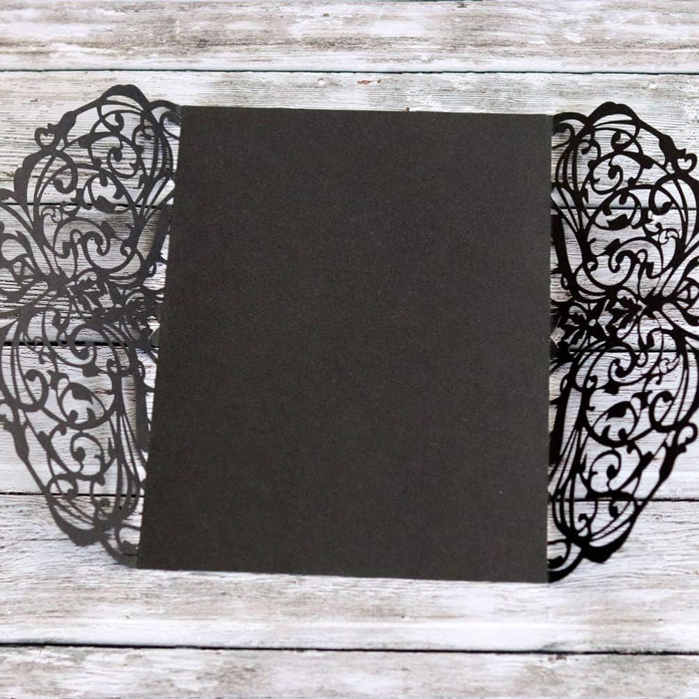 STOBOK Halloween Party Invitations - 10pcs Laser Cut Invitation Cards with Envelopes and Bowknots - Black Hollow Card Kits for Horror Party Supplies Weddings Baby Showers Event Celebrations 7.1x4.9in