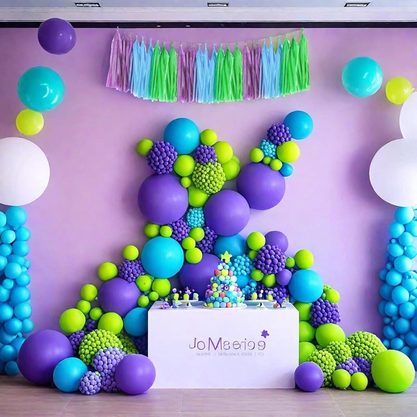 Blue Green and Purple Tassel Garland Banner Paper Tassels for Birthday Party Decorations,Pack of 15