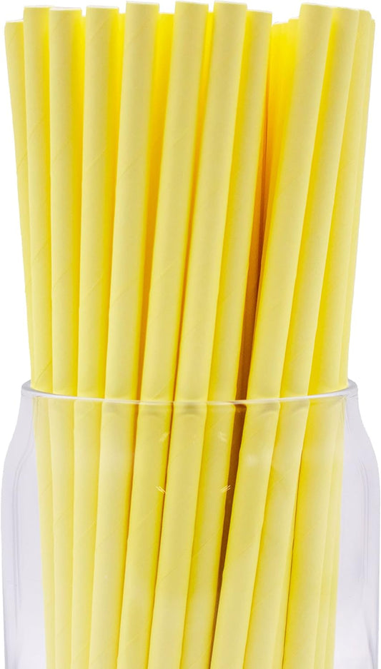 Pack of 300 Pastel Yellow Biodegradable 4-Ply Paper Drinking Straws (Compostable, Non-toxic, BPA-free)