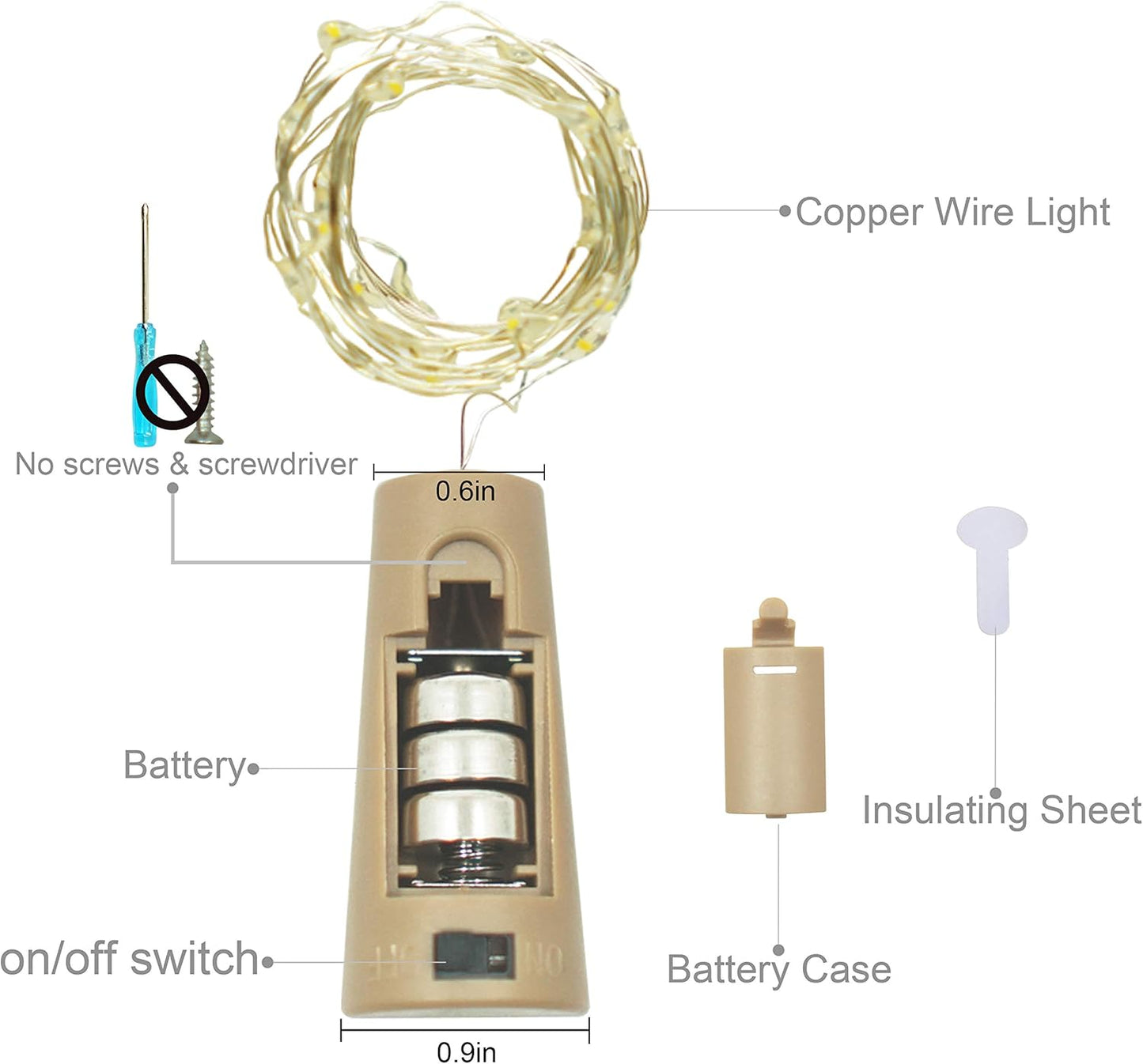 Wine Bottle Lights with Cork, Battery Operated 20 LED Cork Shape Silver Wire Colorful Fairy Mini String Lights(No Bottles) for DIY, Party, Decor, Christmas, Halloween,Wedding (3, Red)