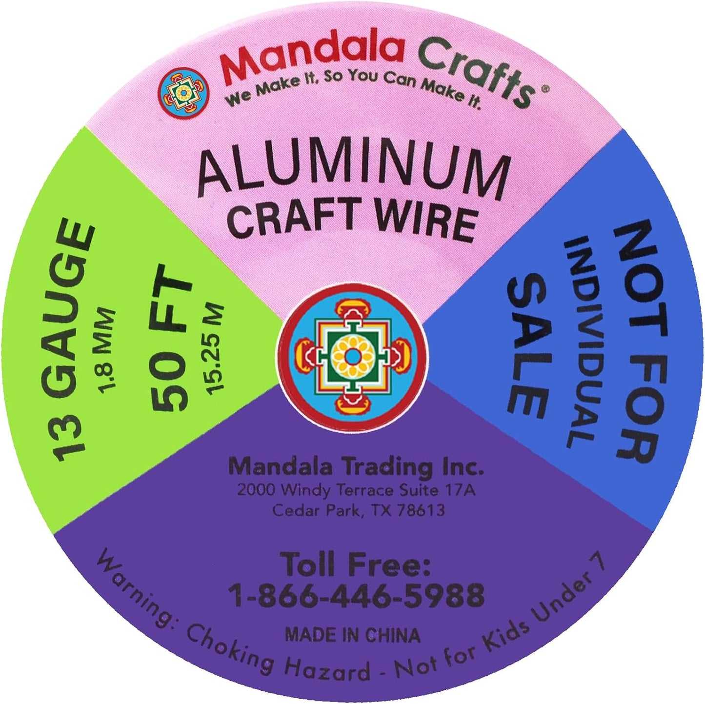 Mandala Crafts 13 Gauge Anodized Aluminum Craft Wire for Jewelry Making - 300 FT Colored Flexible Silver Copper True Blue Brown Red Kelly Green Wire - Bendable for Bonsai Armature Crafting Sculpting