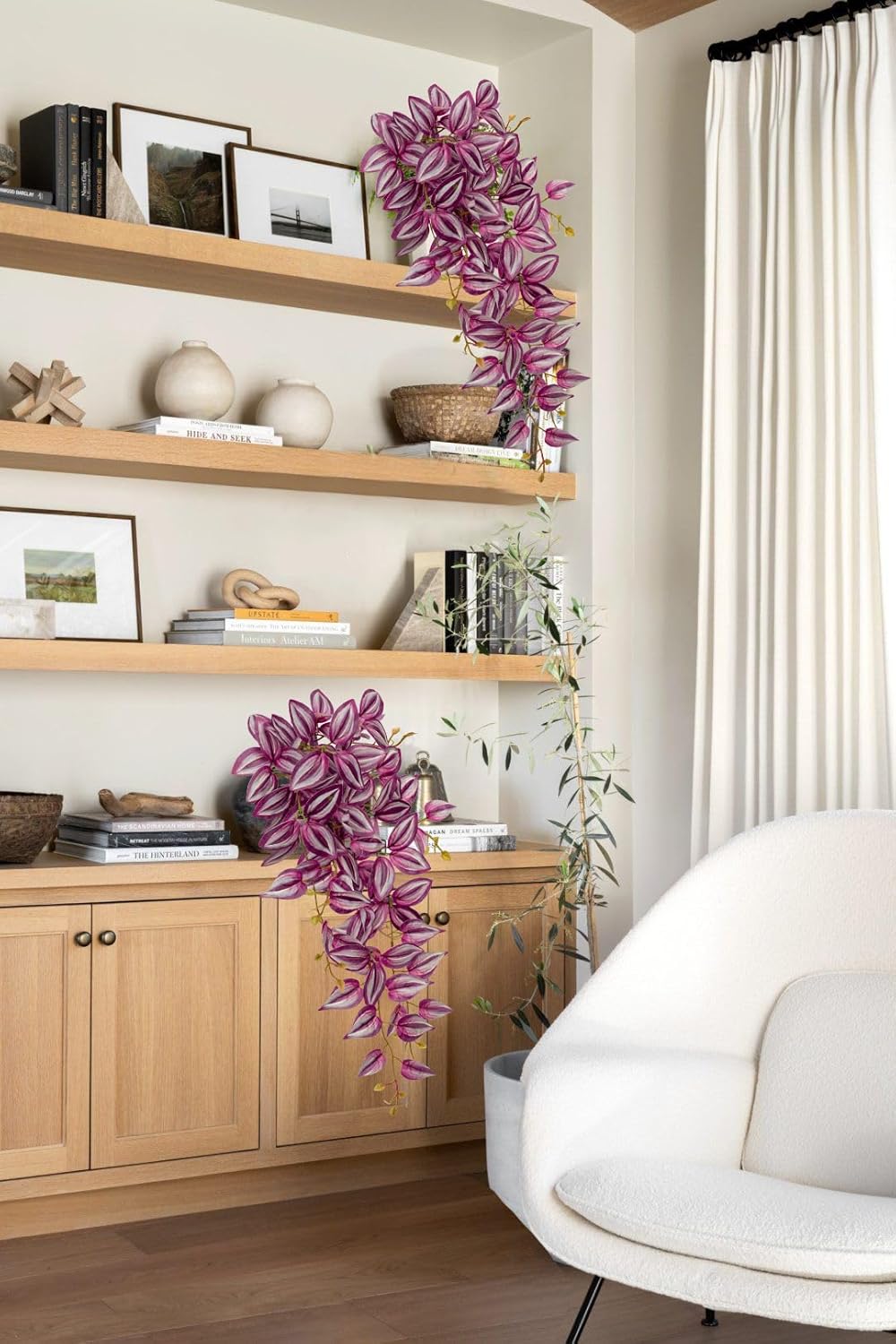 DILATATA Fake Hanging Plants Artificial Hanging Plants 26" Faux Wandering Jew Hanging Leaves Plants for Wall Shelf Home Indoor Outdoor Decor - 2 Pack