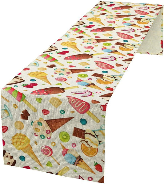 Ice Cream Table Runner, Fruit Ice Popsicles Cold Summer Desserts Seasonal Dinner Runner for Party Holiday Home Kitchen Dining Table Decor 13"x60"