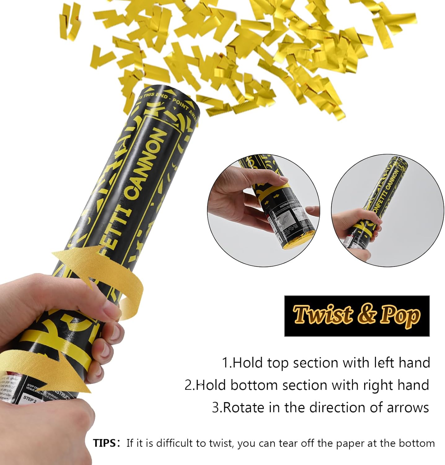Gold Confetti Cannons 12 Pack - 12 inch Party Poppers with Gold Foil Confetti for Weddings, Birthdays, Graduations, Christmas, New Year Eve Party Supply