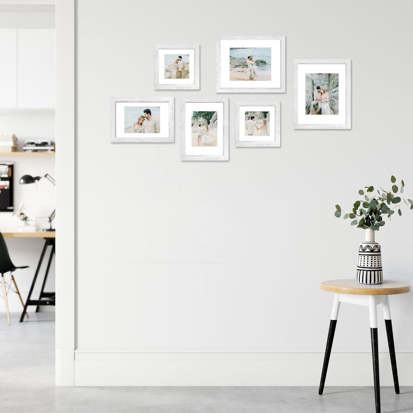 8x12 Picture Frame Set of 4 with High Definition Glass, Distressed White Frame Display 6x8 Picture with Mat or 8 x 12 Without Mat, Wood Rustic Photo Frames for Tabletop and Wall Mounting