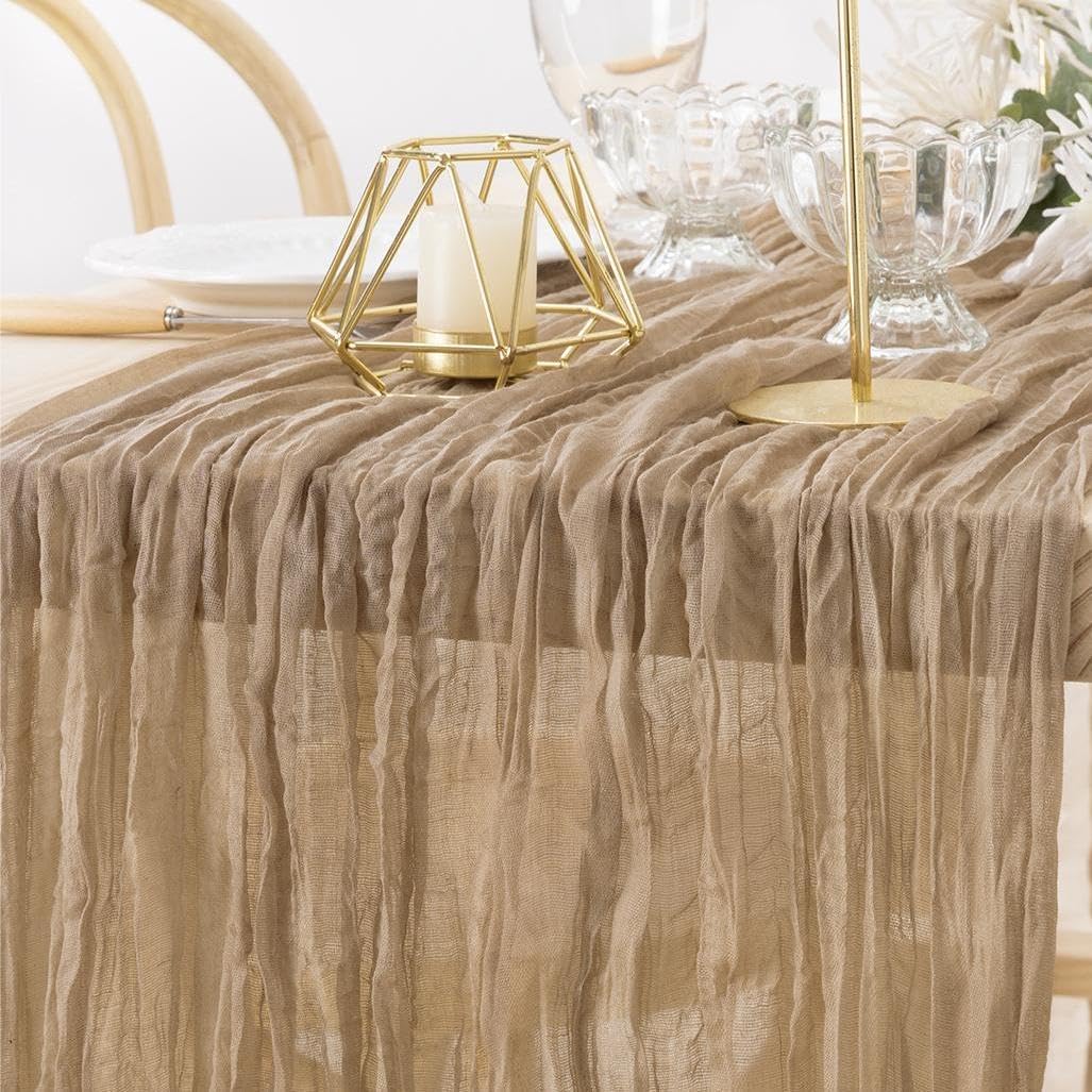 MLMW 3 Pack Fall Table Runner Boho Nude Brown Cheesecloth Table Runner Autumn Gauze Rustic Tan Cheese Cloth 160 inch 13.3ft for Thanksgiving Wedding Party Baby Bridal Shower Birthday