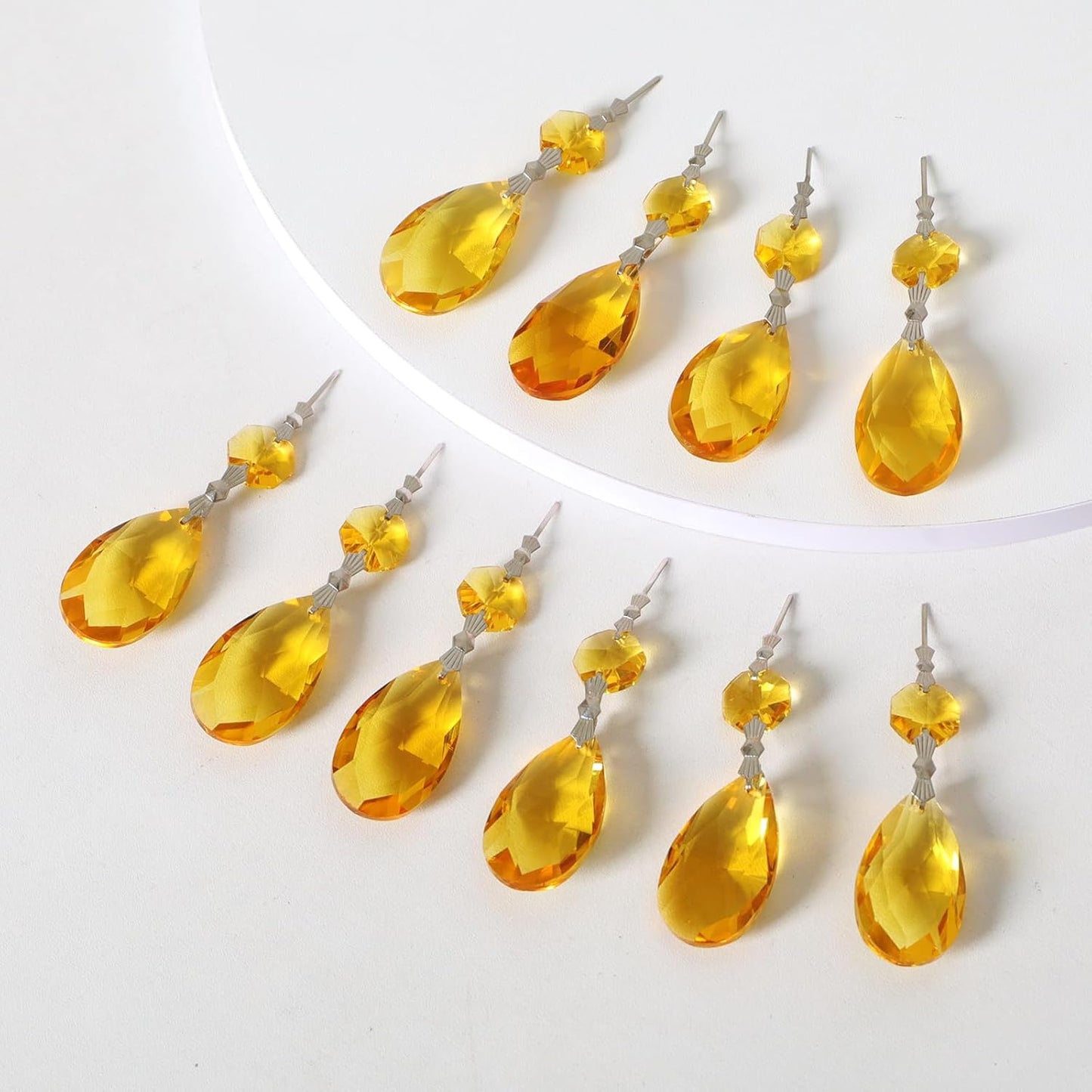 10pcs Crystal Prisms Chandelier Yellow Ornament Pendants Rainbow Maker 38mm Drop Prism Hanging Prisms for Wedding Party Chrismtmas Decoration DIY Jewelry