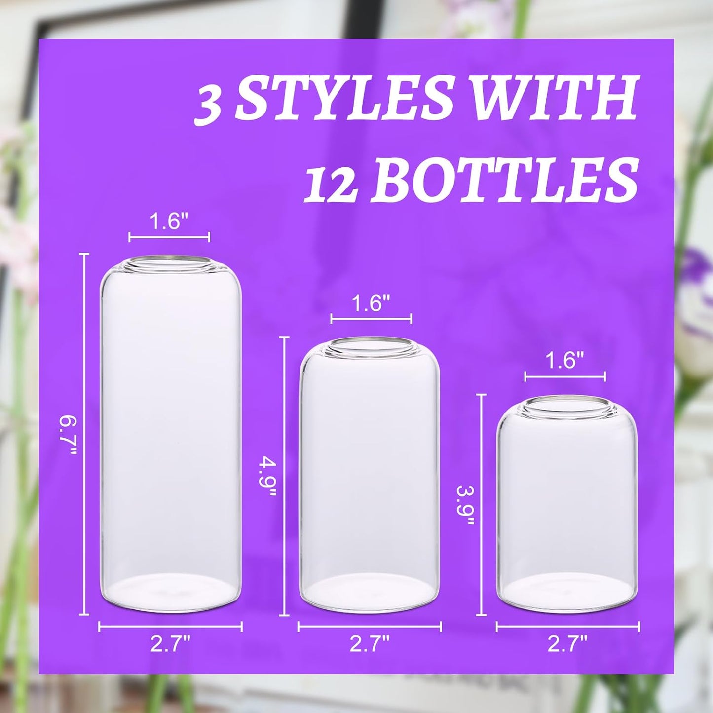 Bud Vases in Bulk Set of 12, Glass Small Vases for Flowers, Modern Cylinder Flower Vases for Wedding Centerpiece, Living Room Decorative, Home Decor