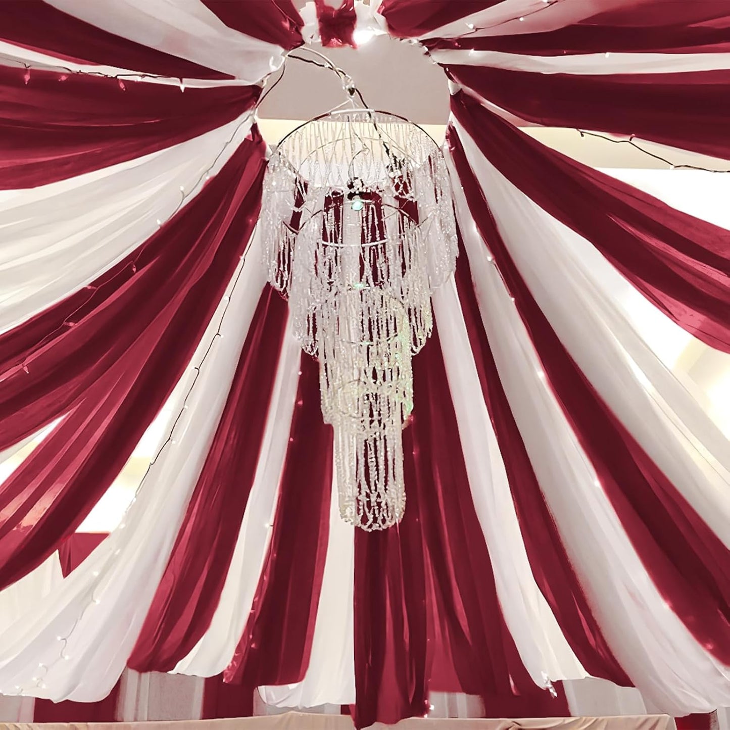 6 Panels Burgundy Ceiling Drapes for Wedding 5ftx30ft Chiffon Fabric Arch Draping Curtains Sheer Drapery for Party Ceremony Birthday Baby Shower Reception Stage Swag Ceiling Decorations