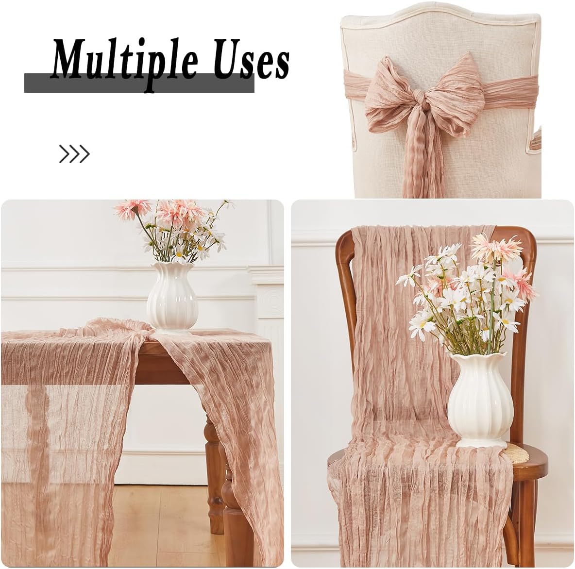 Nude 1 Pack Cheesecloth Table Runner 120 Inch 10 FT Boho Rustic Gauze for Wedding Baby Shower Party Farmhouse Summer Home Decor Washable